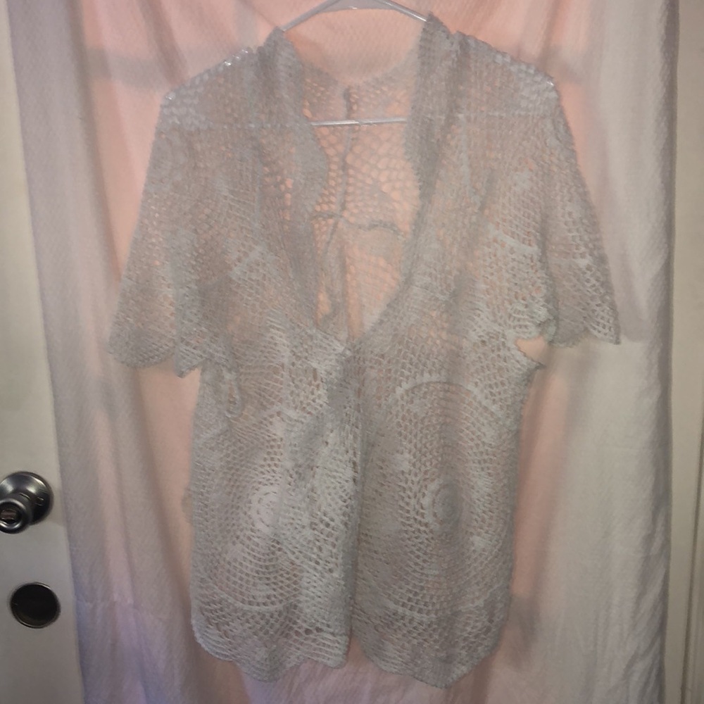 White Crochet Beautiful Handmade w/Love from Me to You off the shoulder cardigan
